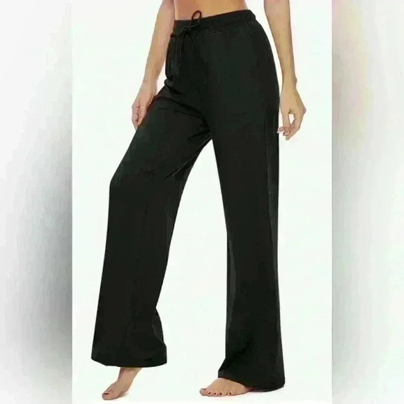 NEW Womens Wide Leg Lounge Yoga Drawstring Casual Loose Dance Pants 3 Pockets - Picture 1 of 2
